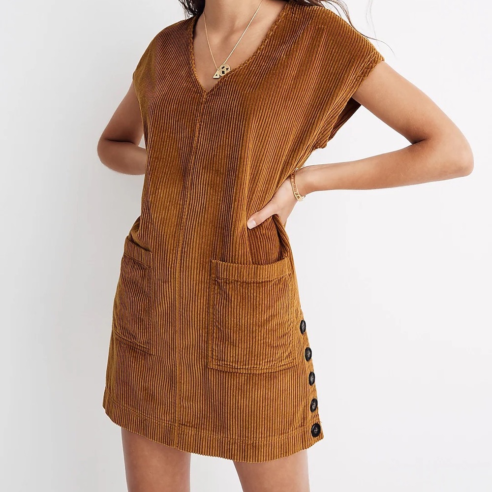 Madewell Corduroy Side-Button Shift Dress Size M